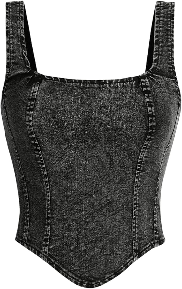 Floerns Women's Sleeveless Denim Tank Top Asymmetrical Hem Square Neck Jean Vest | Amazon (US)