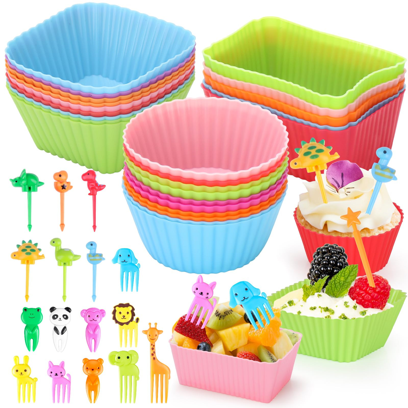 70 Pcs Silicone Lunch Box Dividers Set, Thicked Silicone Cupcake Liners for Baking, Reusable Lunc... | Amazon (US)
