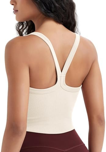 ODODOS Women's Seamless Crop Cami Wide Scoop Neck Ribbed Soft Open Racerback Cropped Tank | Amazon (US)