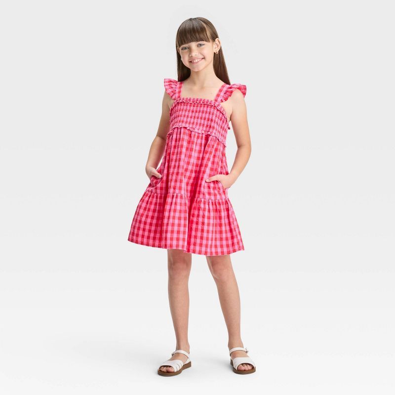 Girls' Flutter Sleeve Woven Dress - Cat & Jack™ Bright Pink | Target