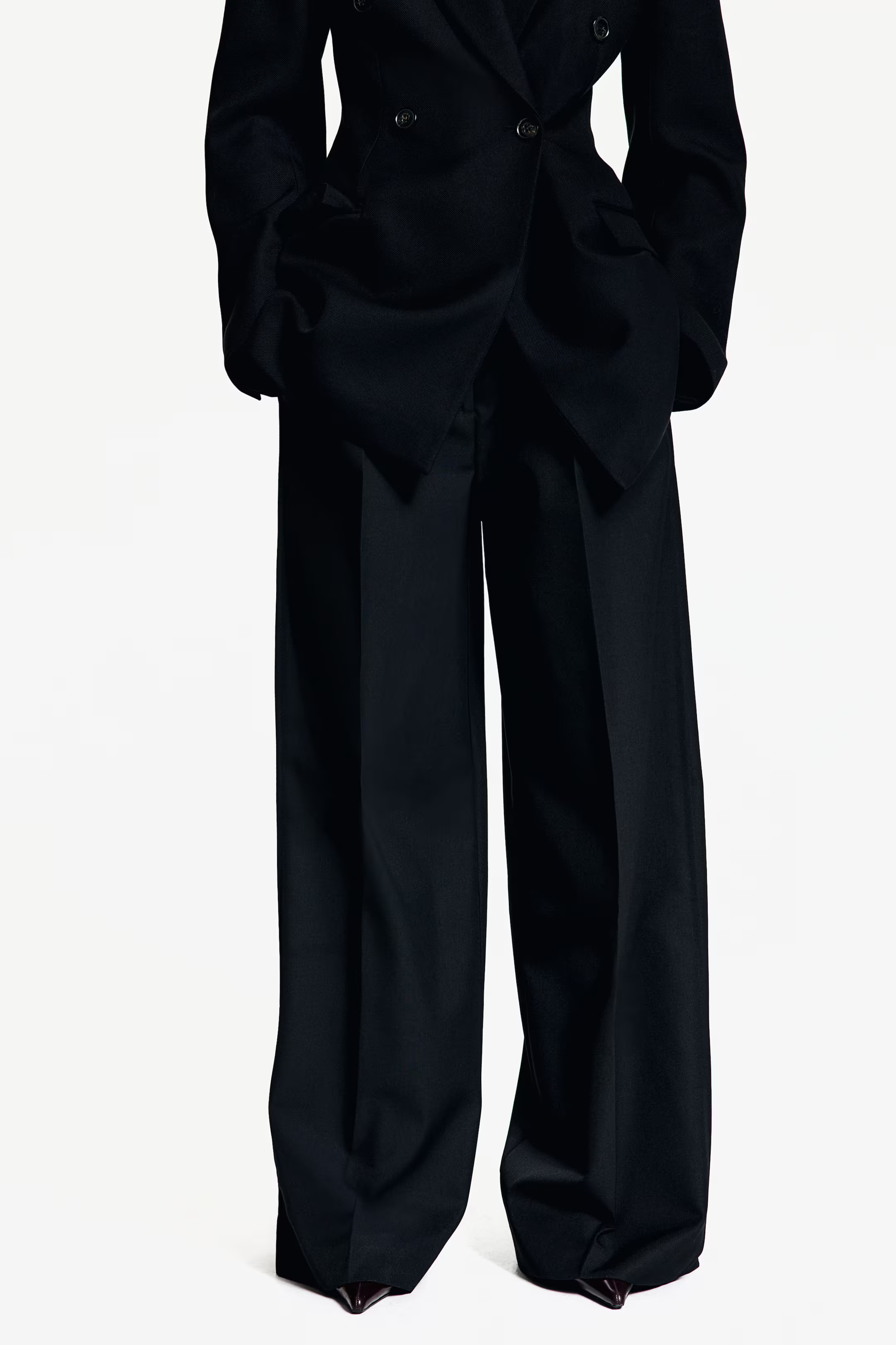 Wide-Leg Wool-Blend Twill Pants | H&M (US + CA)