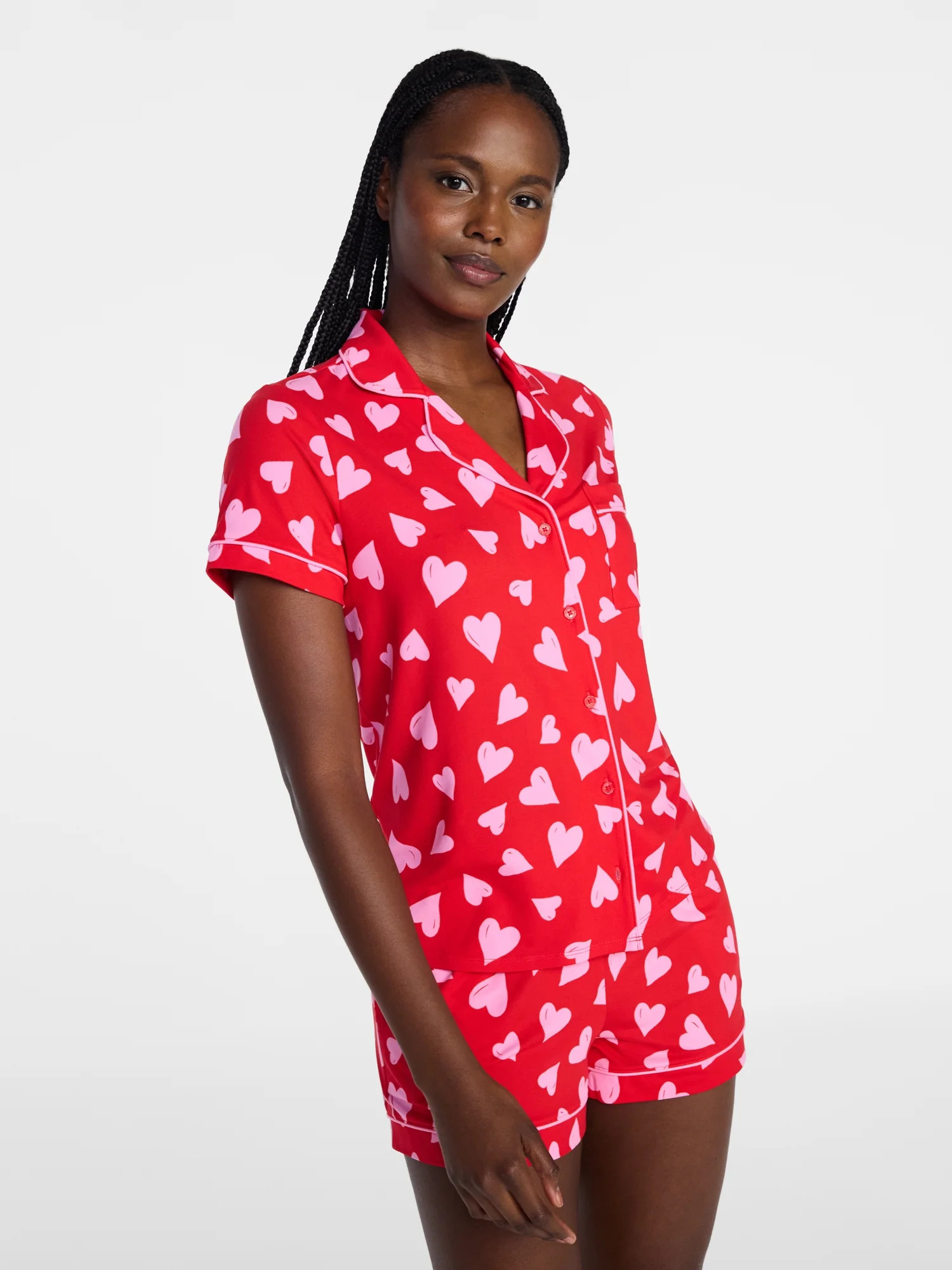 Joyspun Women's Dreamy Soft Collection Notch Top and Shorts Pajama Set, 2-Piece, Sizes XS-3X | Walmart (US)