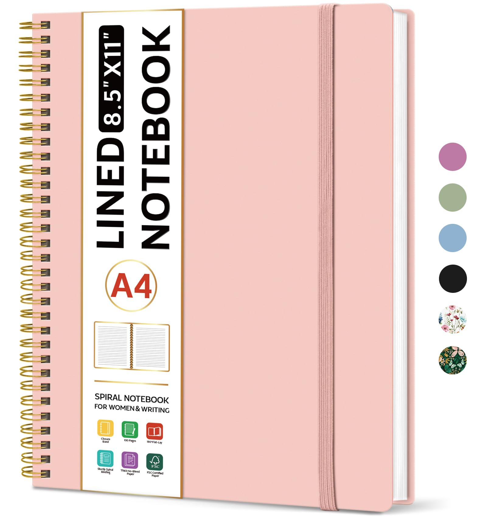 Taja Spiral Lined Notebook, 8.5"x11" Notebooks for Work, Large A4 Journal for Women & Men, Colleg... | Amazon (US)