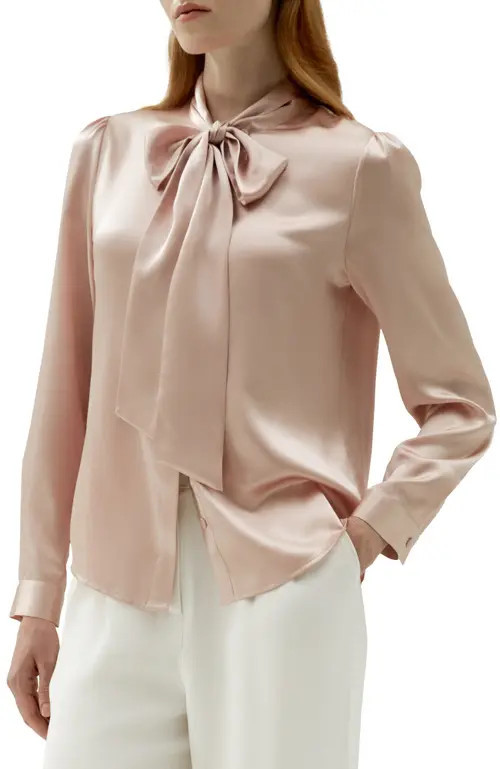 Lilysilk Bow-tie Neck Silk Blouse in Pale Pink at Nordstrom, Size X-Small | Nordstrom
