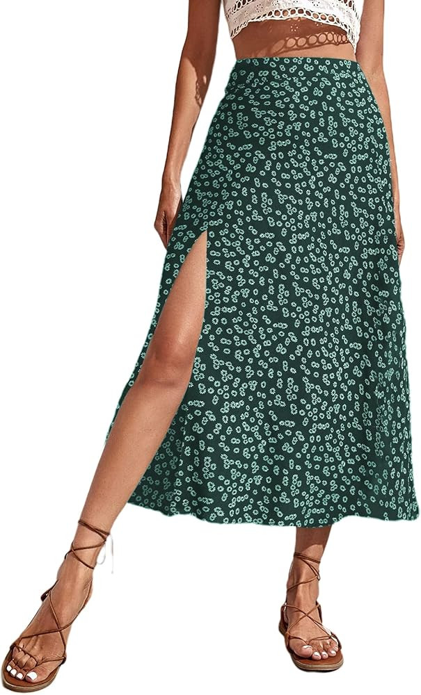 Avanova Women Floral Sexy Slit Slip Midi Skirts Boho High Waisted Summer Skirts | Amazon (US)