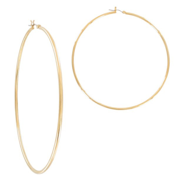 Yellow Gold Tone Mega Pierced Hoop Earrings Extra Large  3 5/8" | Walmart (US)