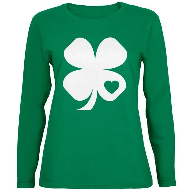 St. Patricks Day - Shamrock Heart Green Ladies Long Sleeve T-Shirt - Medium - Walmart.com | Walmart (US)