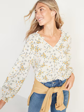 Floral-Print Split-Neck Poet Blouse for Women | Old Navy (US)