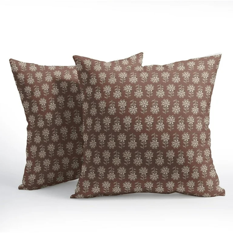 Vintage Pillow Covers 20x20 Inch Set of 2 Brown Floral Block Print Outdoor Decorative Throw Pillo... | Walmart (US)