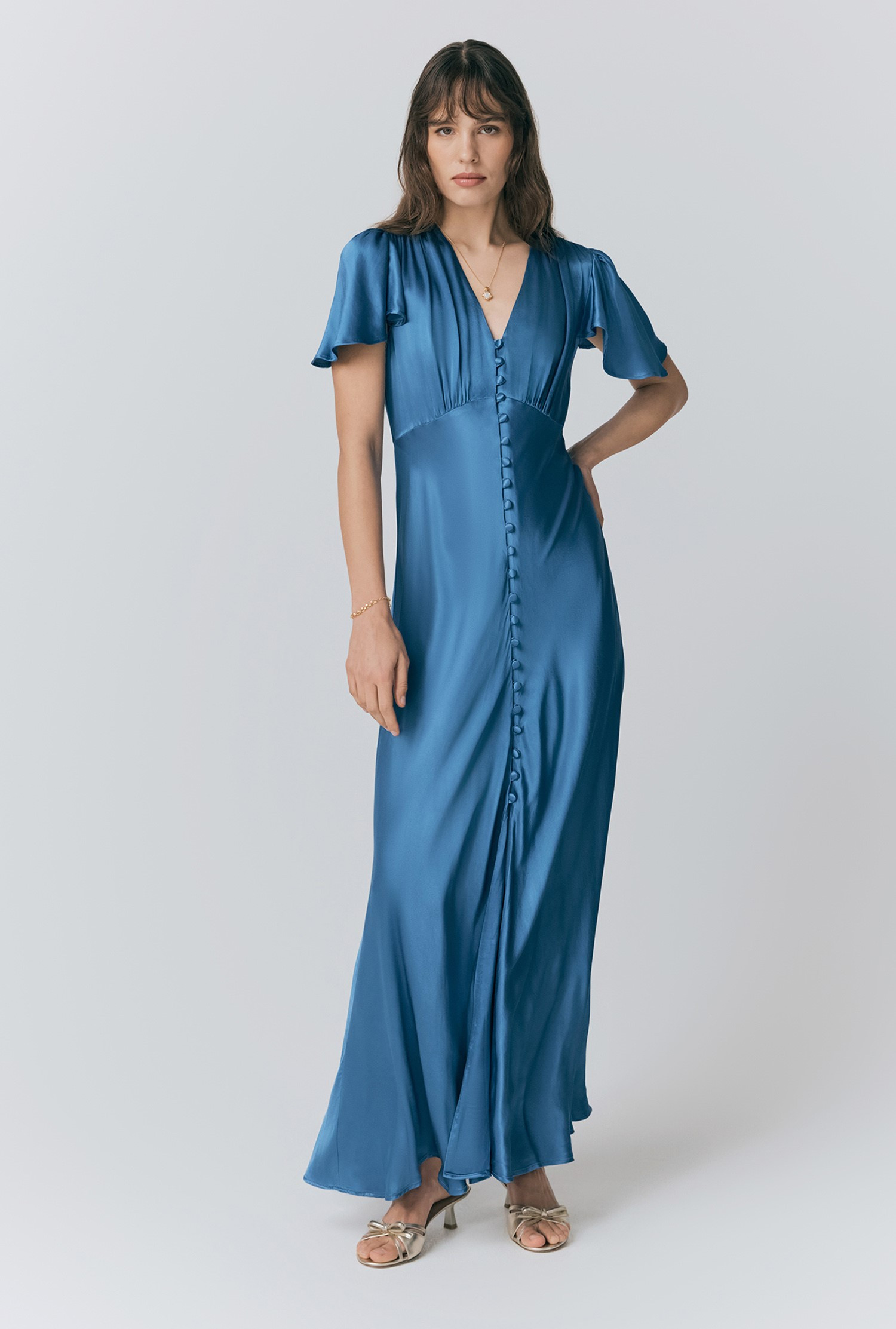 Delphine Button Satin Maxi Dress | Ghost