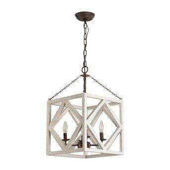 Oaks Decor  Farmhouse wood chandelier 4-Light Distressed White Modern/Contemporary Cage Chandeli... | Lowe's