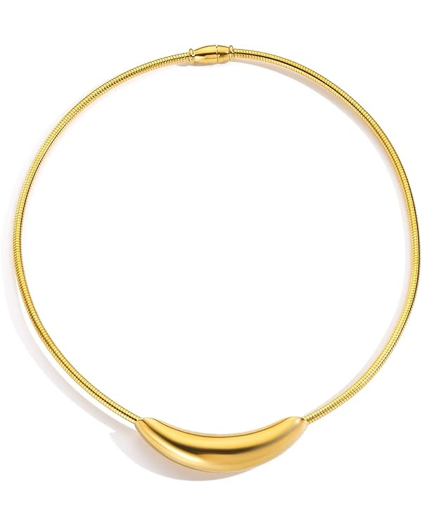 Stailess Steel Metal Curved Bar Tube Choker Necklace For Women,Statement Chunky Snake Chain Horiz... | Amazon (US)