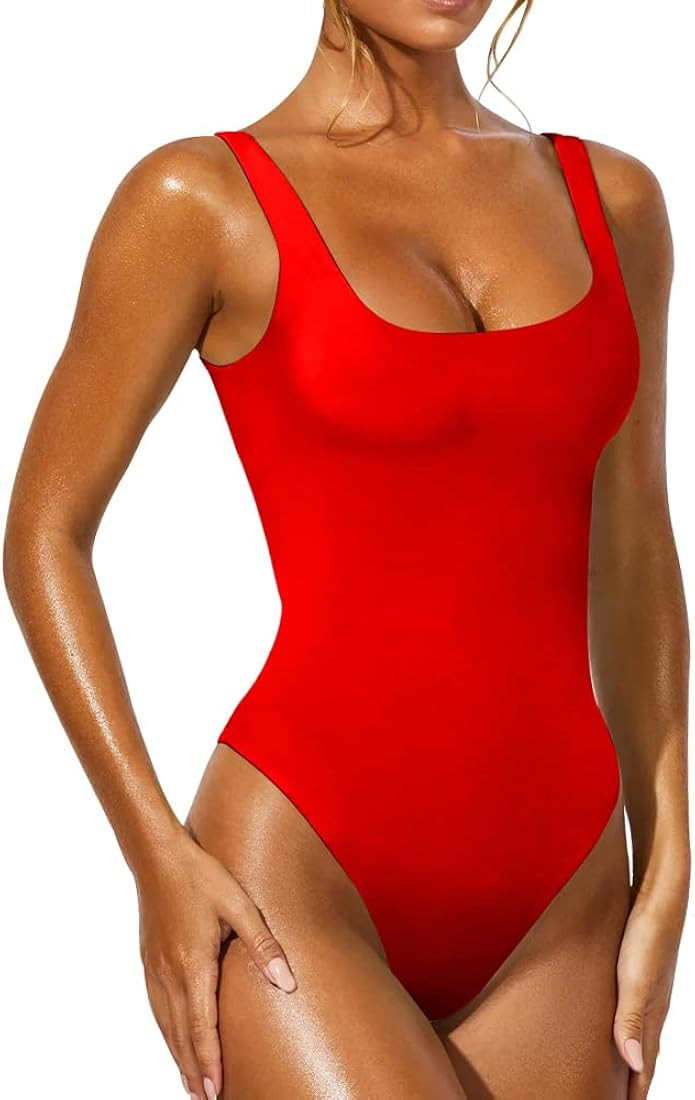 YFANG Women's Sexy Basic Bodysuit Sleeveless Round Neck Bodysuit Tank Tops | Amazon (US)