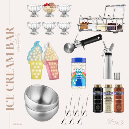 Ice cream bar essentials include these stainless steel bowls, topping dispenser, ice cream scoop, glass Sunday dishes, a whip cream dispenser, mini marshmallows, ice cream spoons, and squeeze bottle sauce toppings.

Amazon home, ice cream bar, ice cream must haves, kitchen finds

#LTKGiftGuide #LTKHome