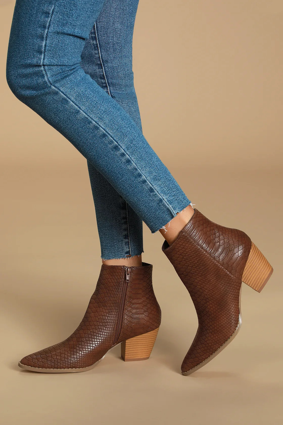 Spirit Dark Brown Snake Pointed Toe Ankle Booties | Lulus (US)