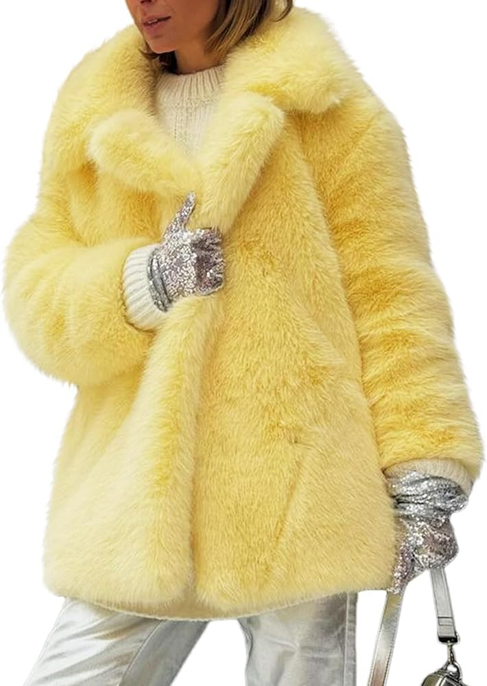 Arssm Women's Faux Fur Coat Long Sleeve Fluffy Jacket Open Front Furry Winter Warm Lapel Shaggy C... | Amazon (US)