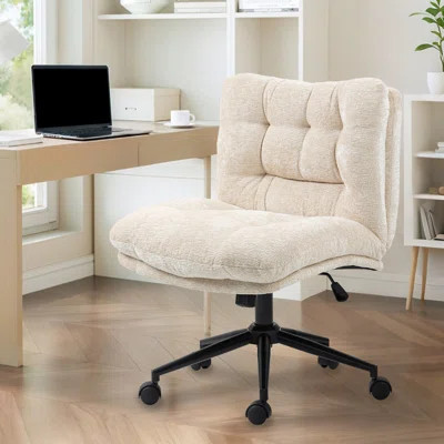 Armless Criss Cross Chairs, Premium Fabric Wide Padded Seat Office Chair,Modern Vanity Chair with Dual-Layer Cushion and Smooth-Rolling Wheels | Wayfair North America
