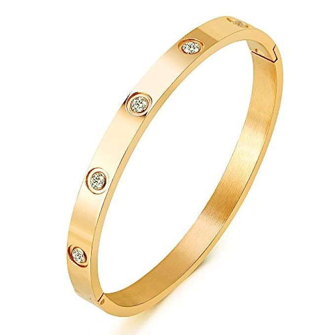 MVCOLEDY Jewelry 18 K Gold Bangle Bracelet Set in Stone Hinged Stainless Steel Crystal Bangle Women | Amazon (US)