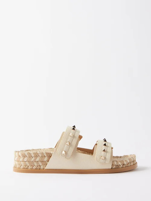 Valentino Garavani - Rockstud Leather And Jute Sandals - Womens - White | Matches (US)
