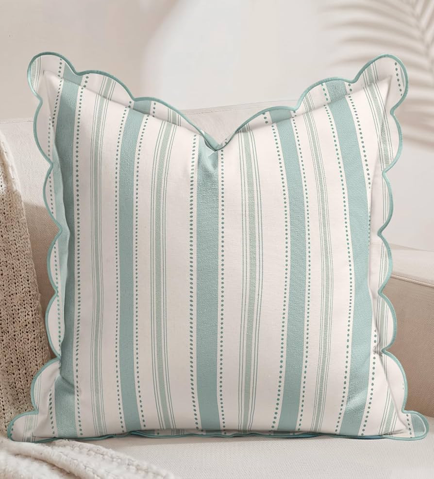 Scalloped Throw Pillow Cover 18x18 Inch - Decorative Pillow Cover Farmhouse Cushion Case with Zip... | Amazon (US)
