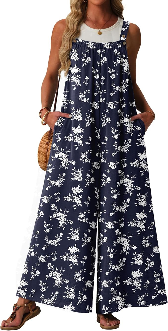 Lepunuo Womens Casual Jumpsuits Summer Boho Wide Leg Rompers Sleeveless Overalls Pleated Jumpers ... | Amazon (US)