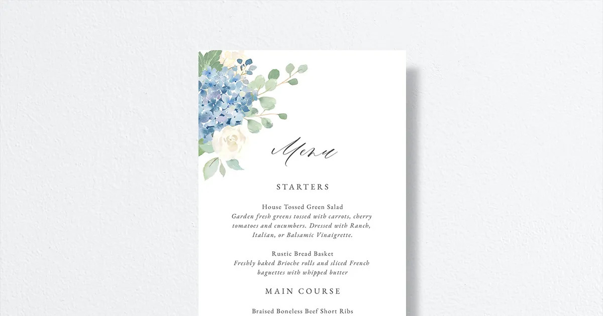 Elegant Hydrangea Menus | The Knot 