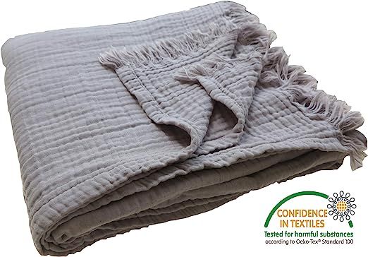 100% Organic Muslin Cotton Throw Blanket for Adult Kids Couch, 4 Layers Pre-Washed Plant Dyed Yar... | Amazon (US)