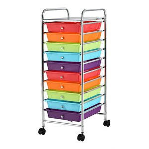 Costway Metal Scrapbook Paper Rolling Storage Cart with 10 Drawer in Multi-Color | Homesquare