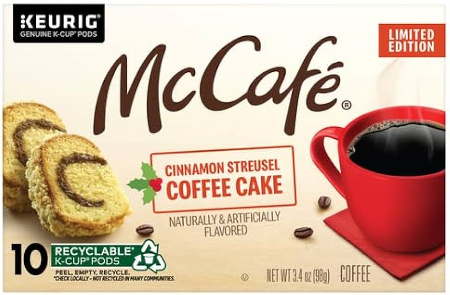 McCafe Cinnamon Streusel Coffee Cake Coffee, Keurig Single Serve K-Cup Pods, 10 Count (1 Box of 1... | Amazon (US)