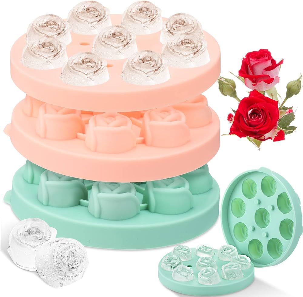2 Pieces 3D Rose Ice Mold 1.4 Inch Silicone Flower Ice Cube Trays Rose Silicone Mold for Freezer ... | Amazon (US)