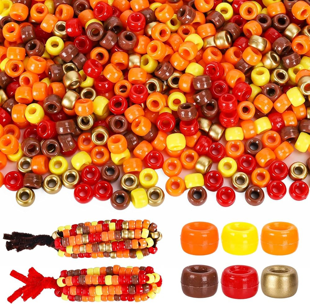 Whaline 1000Pcs Fall Pony Beads with 100Pcs Chenille Stems Pipe Cleaners 6 Colors Autumn Craft Be... | Amazon (US)