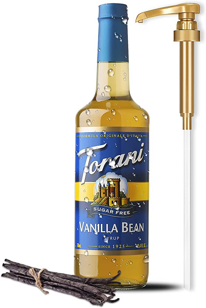 Torani Sugar Free Vanilla Bean Syrup with Little Squirt Syrup Pump, Glass Bottle 750ml 25.4 Ounce... | Amazon (US)
