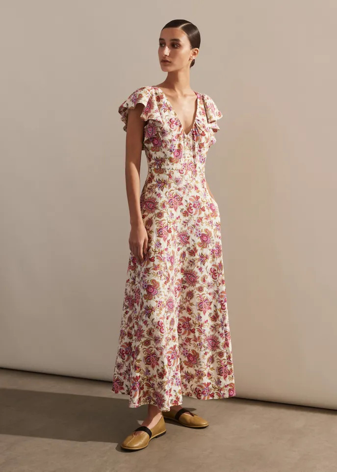 Creaseless Linen Paisley Print Maxi Dress | ME+EM US