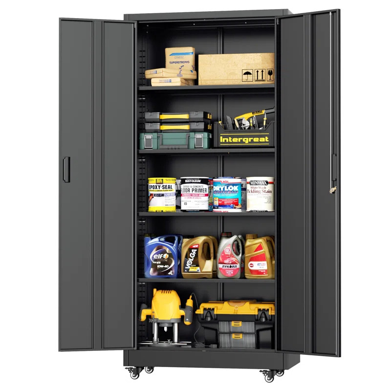 Metal Garage Storage Cabinets with Wheels, Rolling Tool Cabinet with Locking Doors and Adjustable... | Wayfair North America
