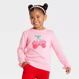 Toddler Girls' Disney Minnie Mouse Cherry Sweater - Pink | Target