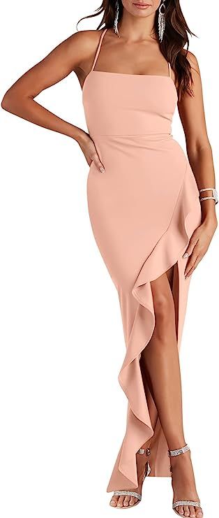 ANRABESS Women Prom Dresses Sleeveless Bodycon Ruffle Side Split Party Cocktail Maxi Long Dress | Amazon (US)