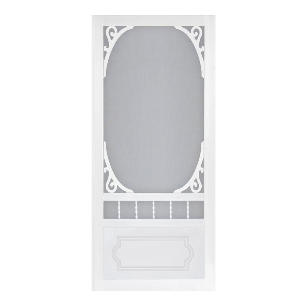36 in. x 80 in. Belle Harbour White Screen Door with Hardware | The Home Depot