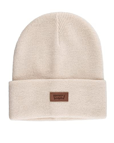 Levi's Unisex Adult All Season Comfy Leather Logo Patch Cuffed Hero Beanie Hat, Cream Solid | Amazon (US)