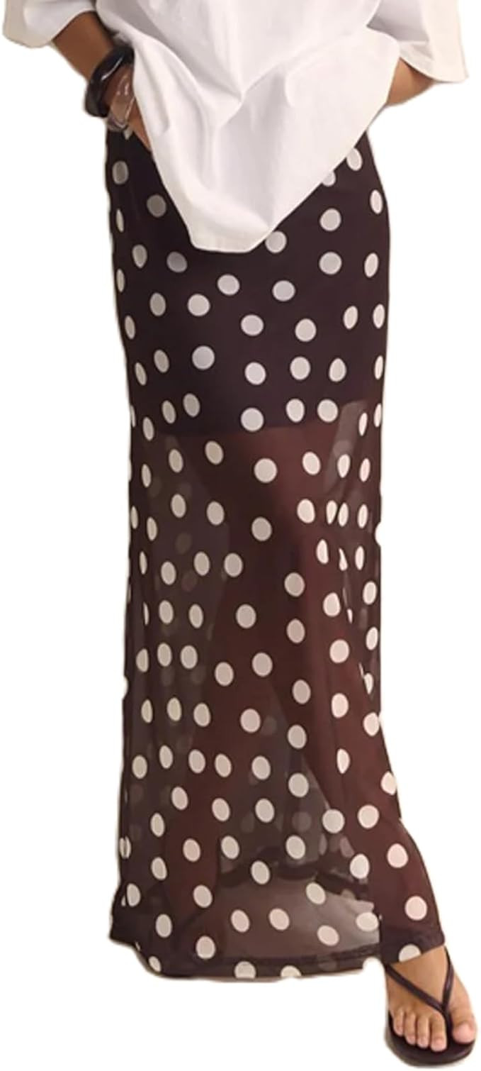 Amazon.com: Baynoyia Women Polka Dots Skirts High Rise Elastic Waist Semi See Through Flowy Long ... | Amazon (US)