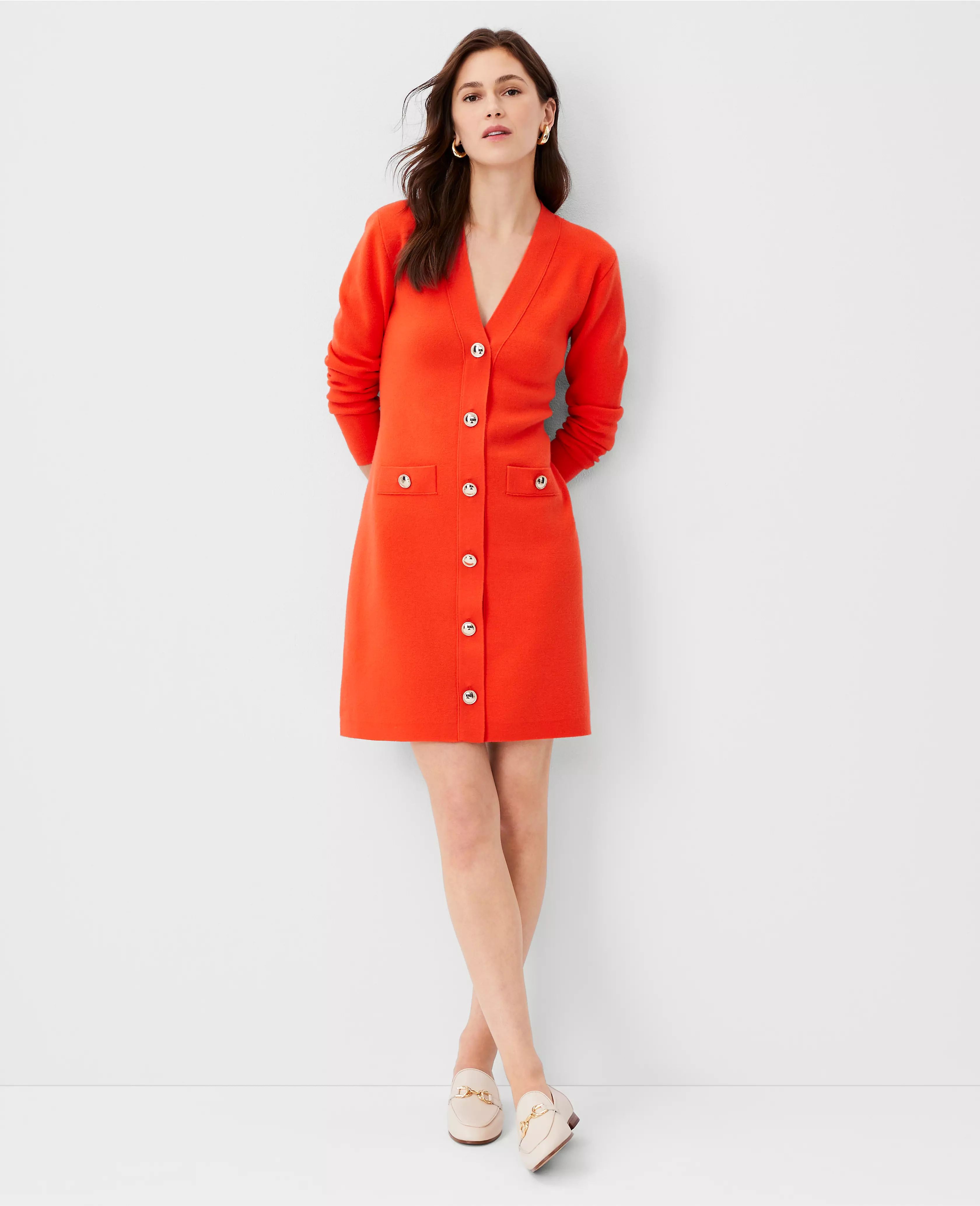 Petite Button V-Neck Sweater Dress | Ann Taylor (US)