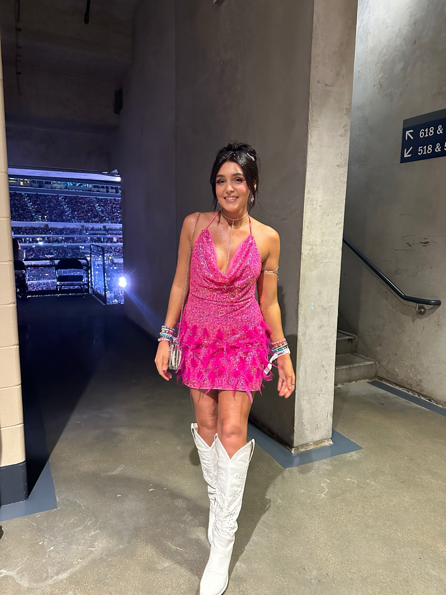 Taylor Swift Eras Tour concert outfit 💖

Pink sequin/feather dress
White cowboy boots


#LTKParties #LTKShoeCrush #LTKHoliday