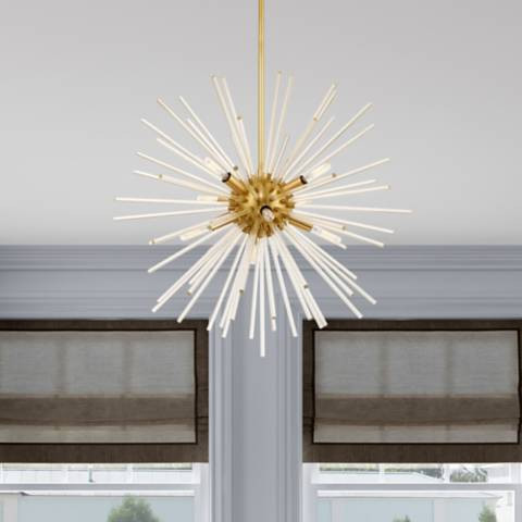 Utopia 8 Light Satin Brass Pendant Chandelier | Lamps Plus