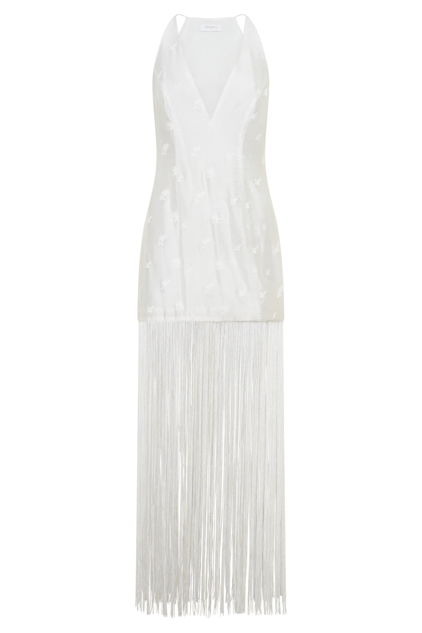 Abigail V Neck Fringe Maxi Dress - White | Meshki UK