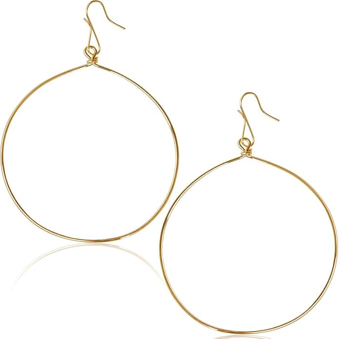 Dangle Hoop Earrings for Women - Minimalist Geometric Round Drop Hoops - Hypoallergenic, Safe for... | Amazon (US)