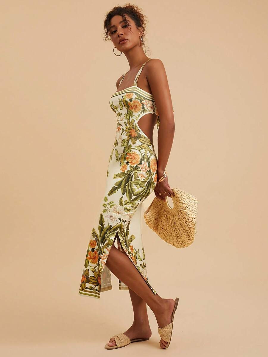 Travachic Women's Floral Print Backless Sleeveless Dress, Vacation Style,Summer Outfits For Women... | SHEIN