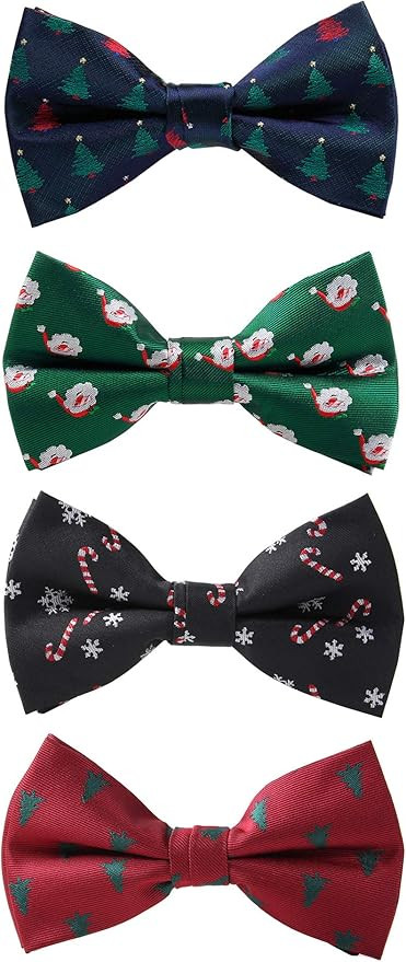GUSLESON 4PCS Men's Christmas Bow tie Festival Theme Bowties Pre-Tied Neckwear Snow Tree Pattern | Amazon (US)