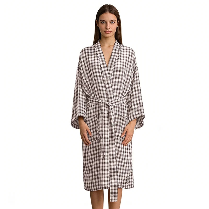 Amazhiyu Women's Cotton Gauze Lightweight Summer Plaid Kimono Bath Robe Pockets | Walmart (US)