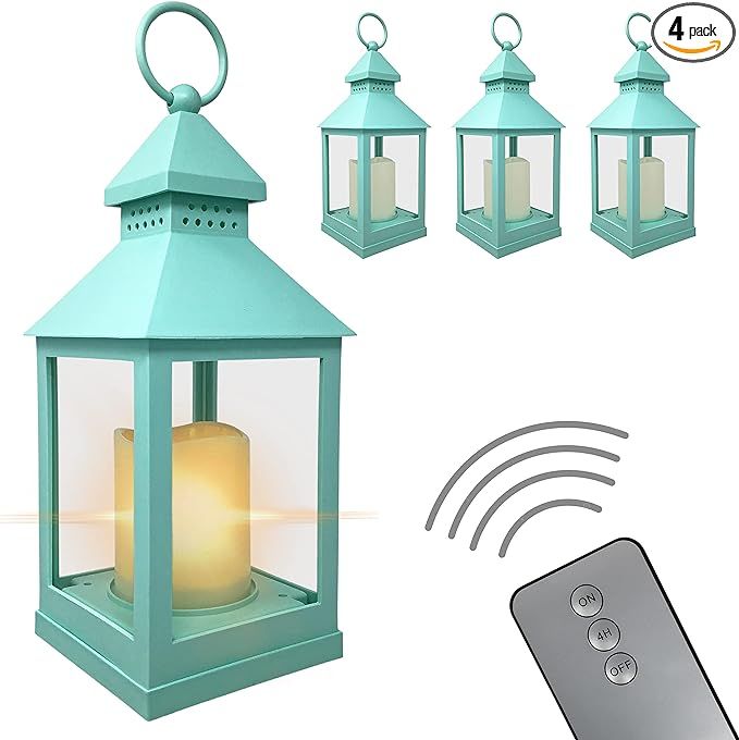 Decorative Teal Lantern - Set of 4 - Lanterns with Flameless Candles & Remote - Includes 4-Hour T... | Amazon (US)