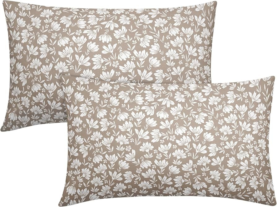 Tan Khaki Beige Daisy Floral Lumbar Pillow Covers 12X20 Inch Vintage Flowers Pillow Cases Set of ... | Amazon (US)