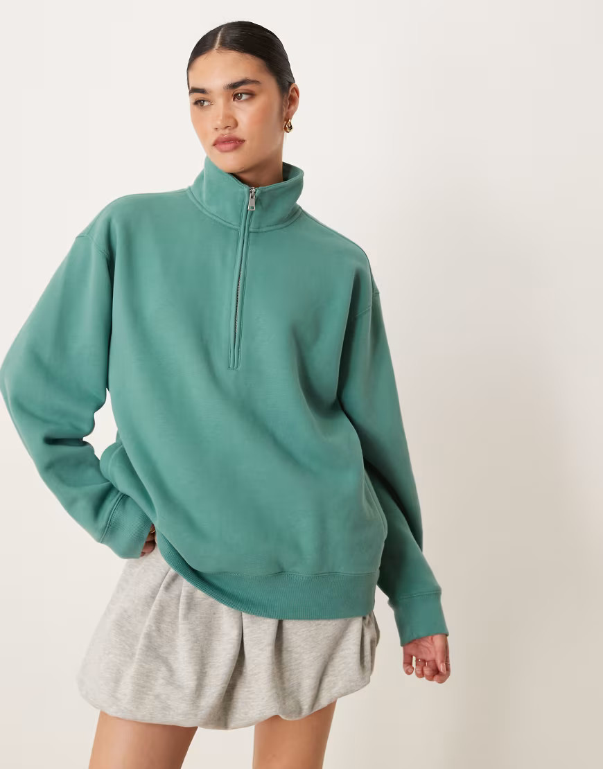 Abercrombie & Fitch quarter zip stripe detail sweatshirt in green | ASOS (Global)